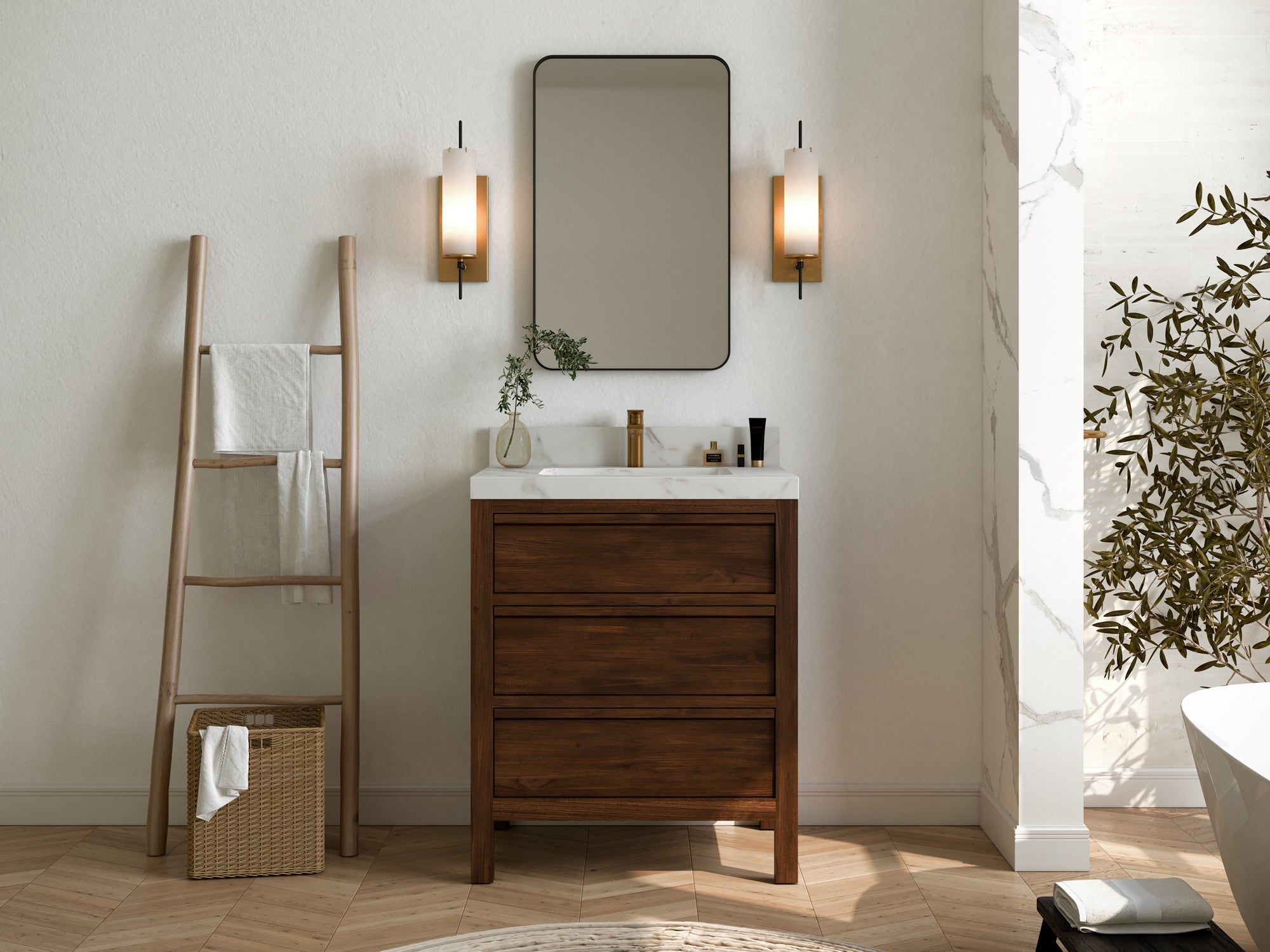 Elizabeth Teak Wood 30 in. W x 22 in. D Single Sink Bathroom Vanity - Willow Bath and Vanity