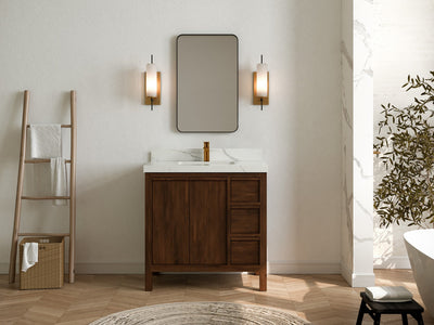 Elizabeth Teak Wood 36 in. W x 22 in. D Center Sink Bathroom Vanity - Willow Bath and Vanity
