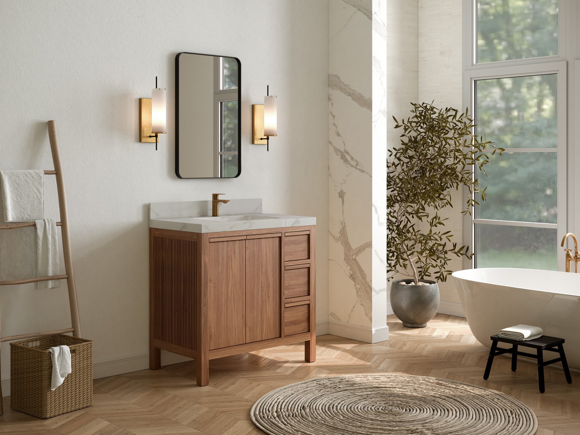 Elizabeth Teak Wood 36 in. W x 22 in. D Center Sink Bathroom Vanity - Willow Bath and Vanity