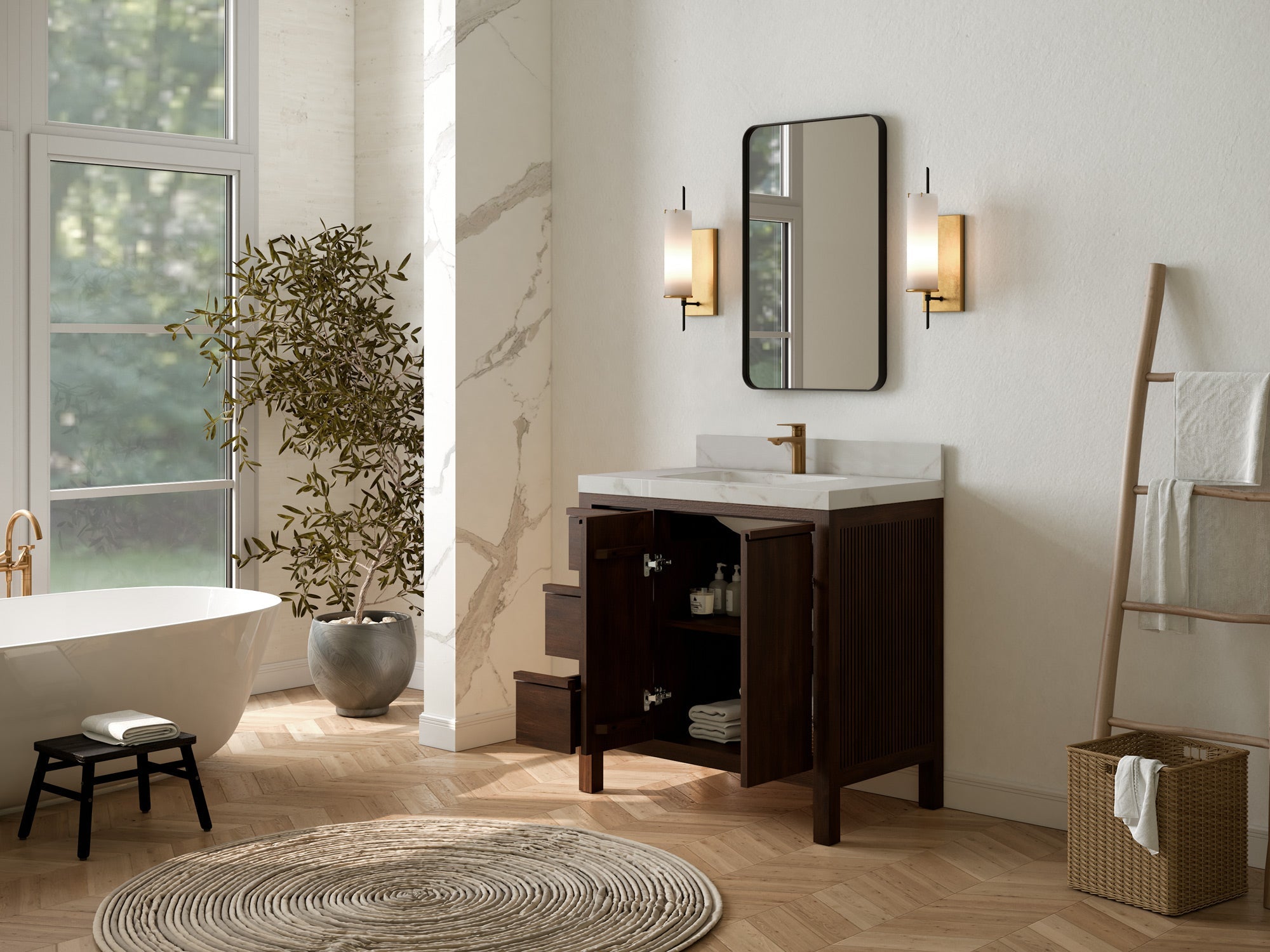 Elizabeth Teak Wood 36 in. W x 22 in. D Center Sink Bathroom Vanity - Willow Bath and Vanity