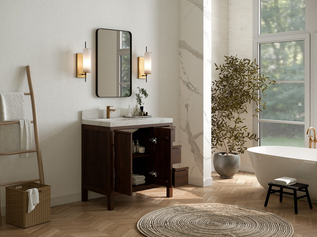 Elizabeth Teak Wood 36 in. W x 22 in. D Left Offset Sink Bathroom Vanity - Willow Bath and Vanity