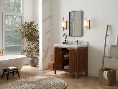 Elizabeth Teak Wood 36 in. W x 22 in. D Right Offset Sink Bathroom Vanity - Willow Bath and Vanity