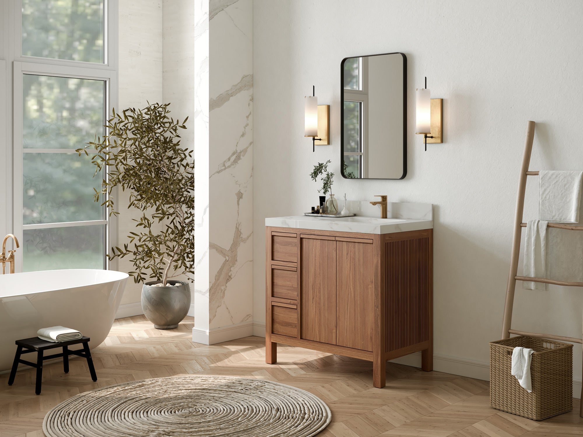 Elizabeth Teak Wood 36 in. W x 22 in. D Right Offset Sink Bathroom Vanity - Willow Bath and Vanity