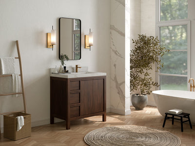 Elizabeth Teak Wood 36 in. W x 22 in. D Right Offset Sink Bathroom Vanity - Willow Bath and Vanity