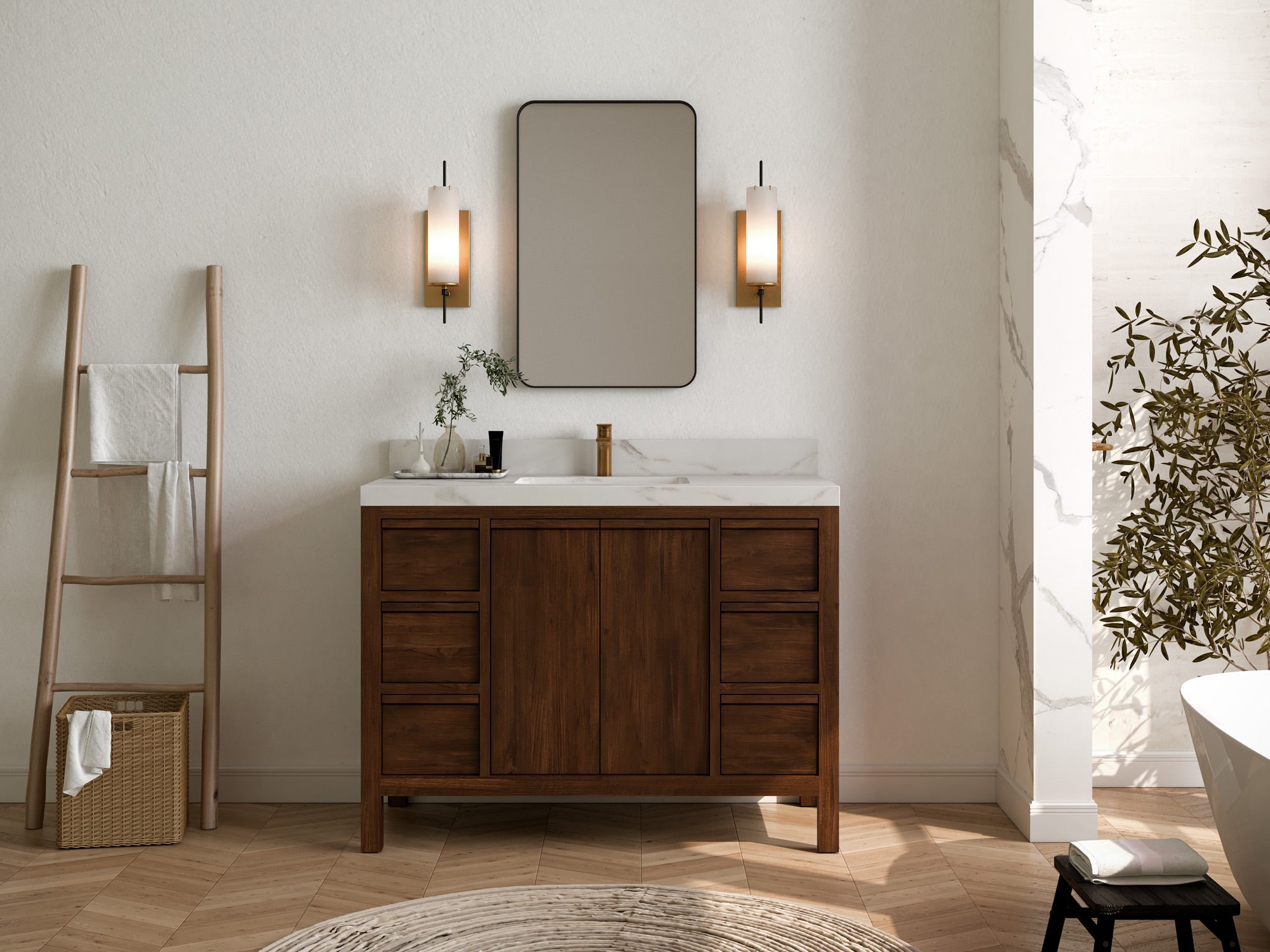 Elizabeth Teak Wood 48 in. W x 22 in. D Single Sink Bathroom Vanity - Willow Bath and Vanity