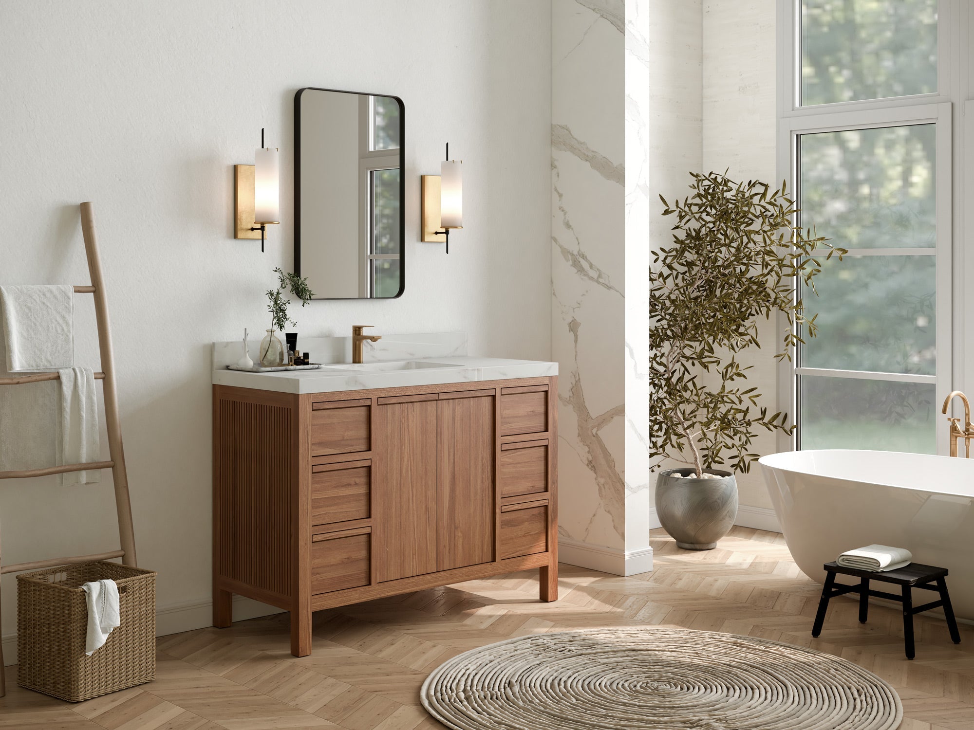 Elizabeth Teak Wood 48 in. W x 22 in. D Single Sink Bathroom Vanity - Willow Bath and Vanity