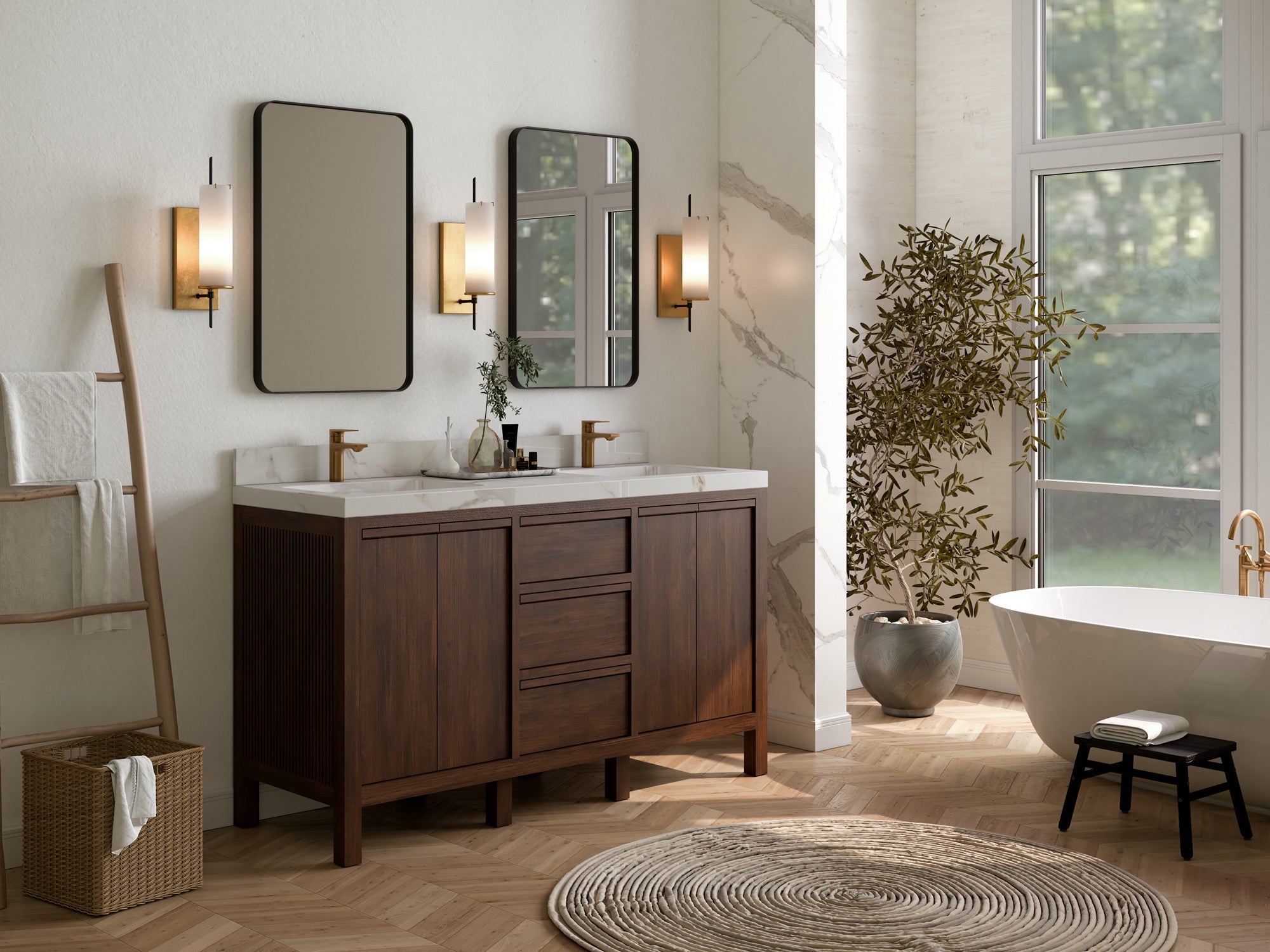 Elizabeth Teak Wood 60 in. W x 22 in. D Double Sink Bathroom Vanity - Willow Bath and Vanity