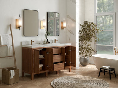 Elizabeth Teak Wood 60 in. W x 22 in. D Double Sink Bathroom Vanity - Willow Bath and Vanity