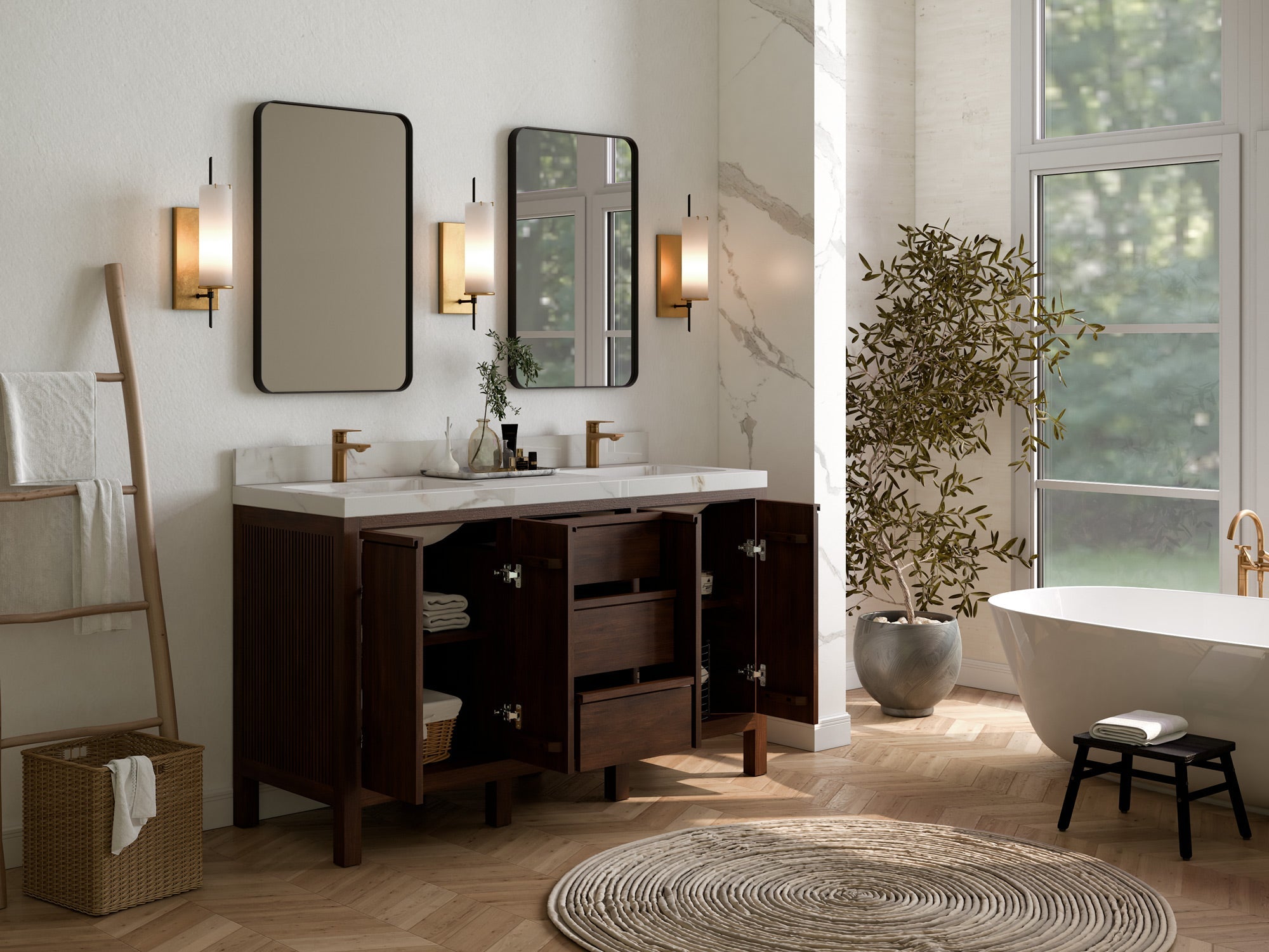 Elizabeth Teak Wood 60 in. W x 22 in. D Double Sink Bathroom Vanity - Willow Bath and Vanity