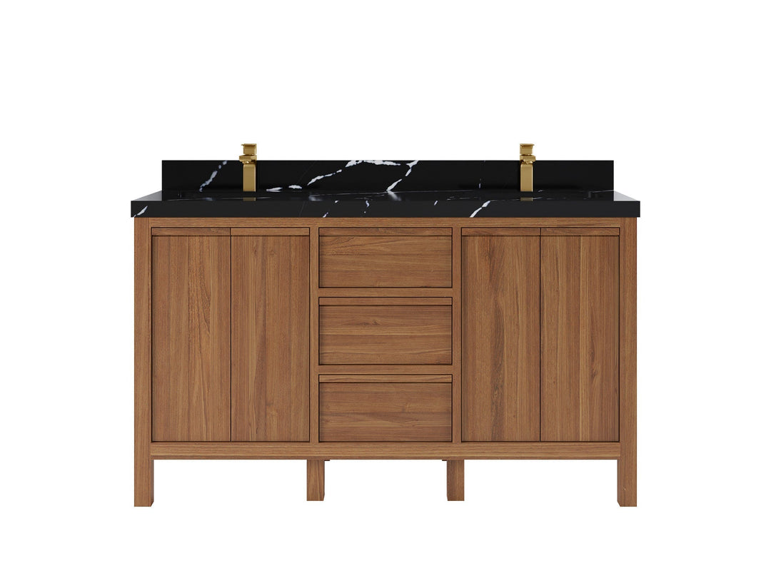 Elizabeth Teak Wood 60 in. W x 22 in. D Double Sink Bathroom Vanity - Willow Bath and Vanity