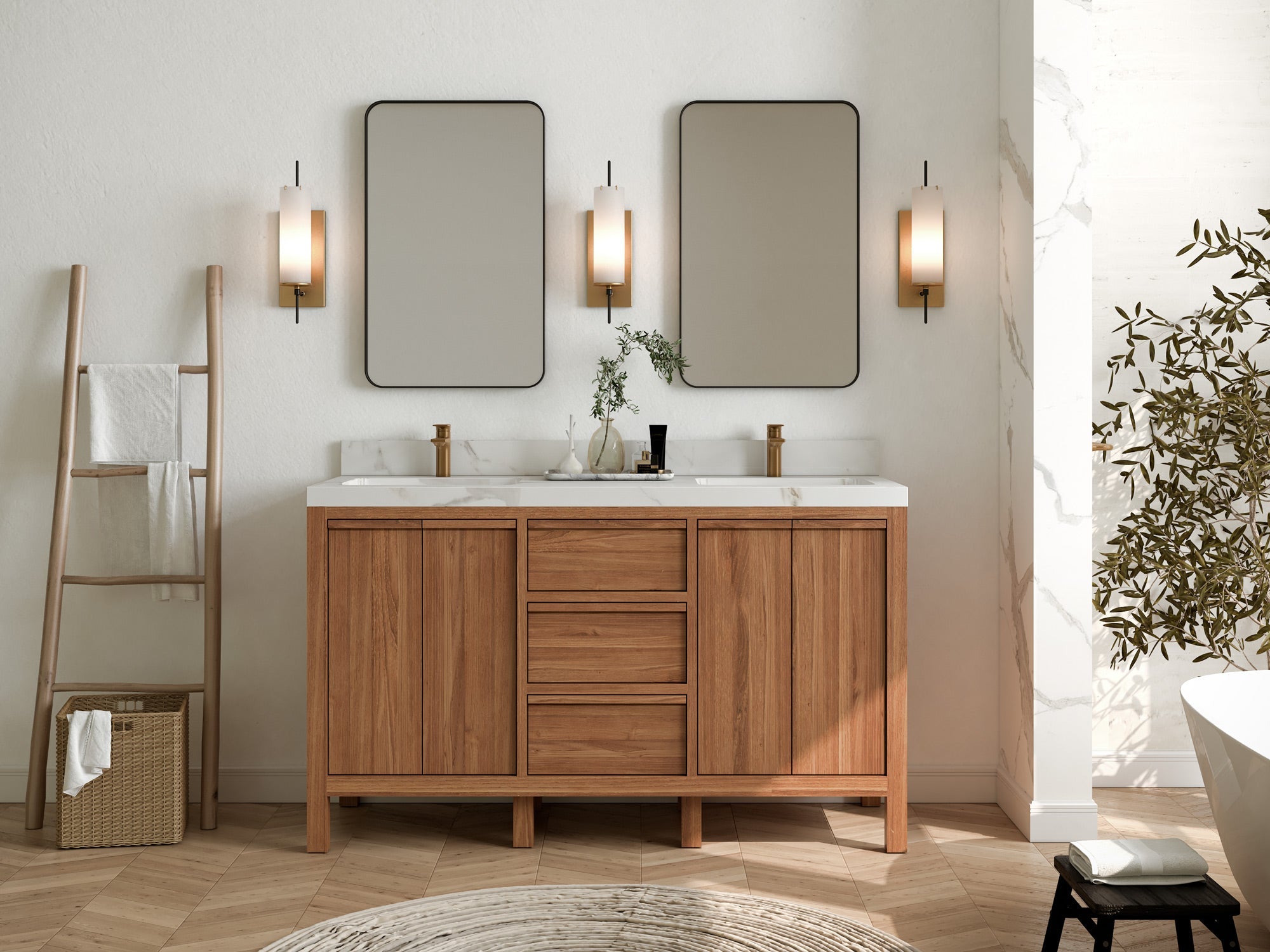 Elizabeth Teak Wood 60 in. W x 22 in. D Double Sink Bathroom Vanity - Willow Bath and Vanity