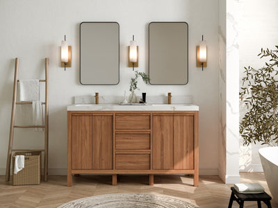 Elizabeth Teak Wood 60 in. W x 22 in. D Double Sink Bathroom Vanity - Willow Bath and Vanity