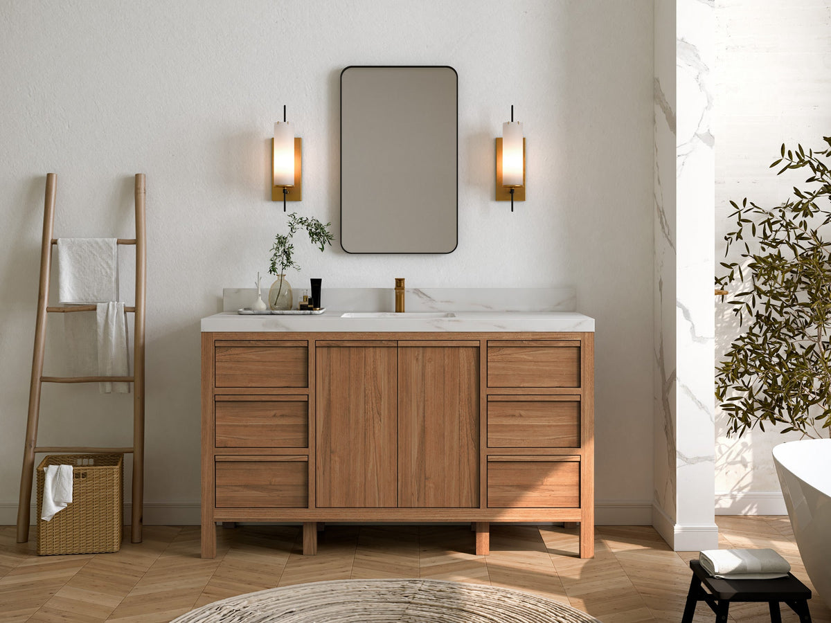 Elizabeth Teak Wood 60 in. W x 22 in. D Single Sink Bathroom Vanity - Willow Bath and Vanity