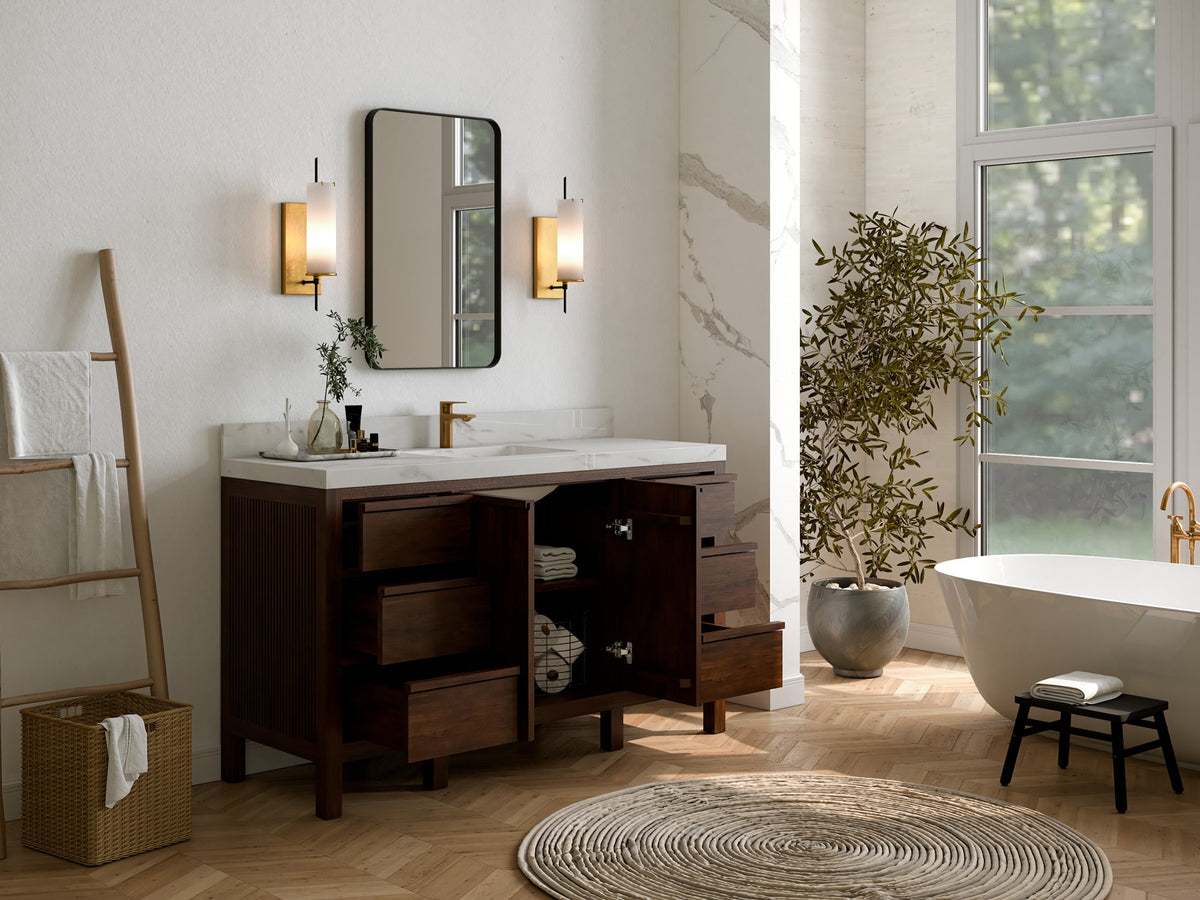 Elizabeth Teak Wood 60 in. W x 22 in. D Single Sink Bathroom Vanity - Willow Bath and Vanity