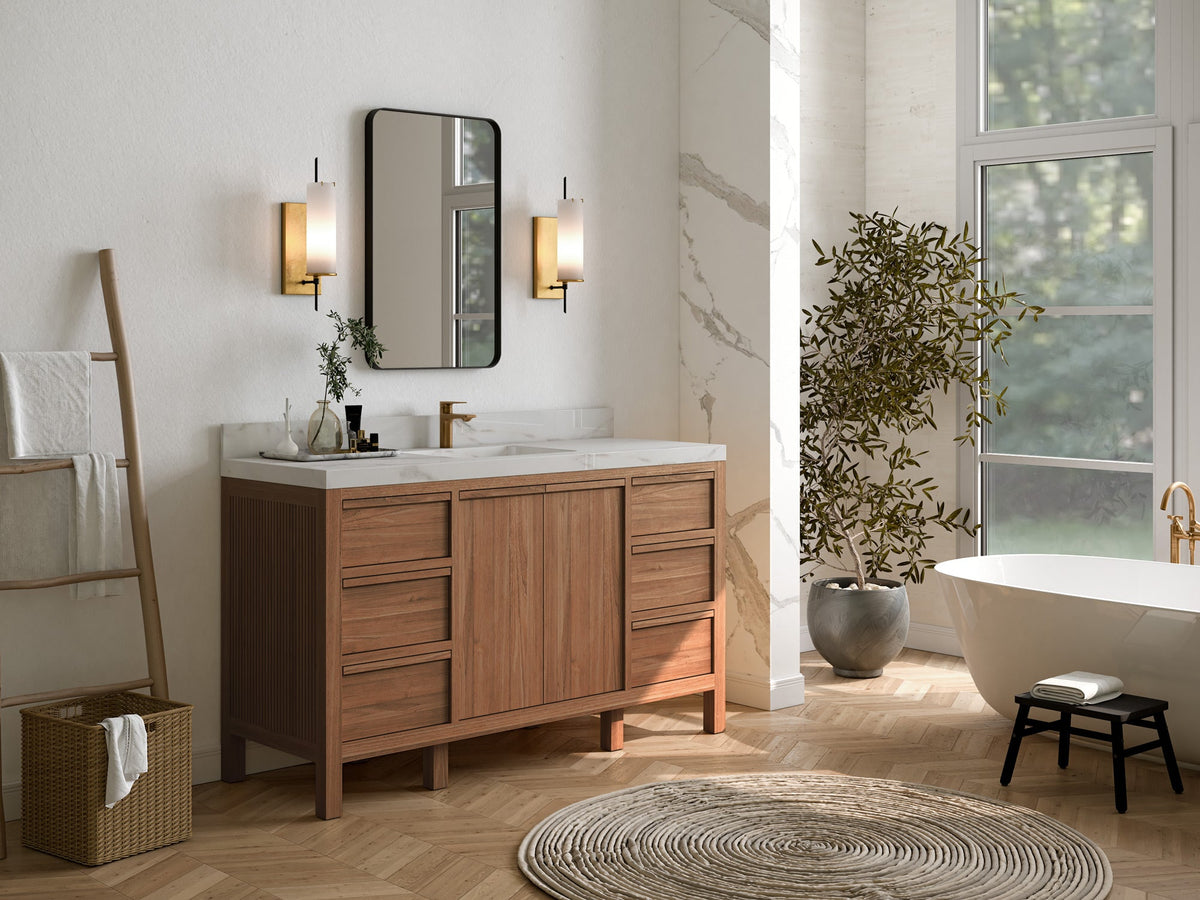 Elizabeth Teak Wood 60 in. W x 22 in. D Single Sink Bathroom Vanity - Willow Bath and Vanity