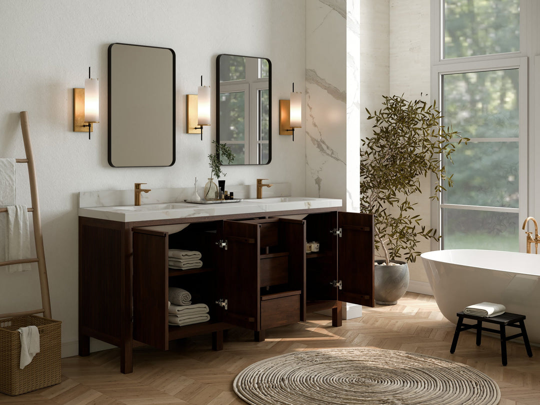 Elizabeth Teak Wood 72 in. W x 22 in. D Double Sink Bathroom Vanity - Willow Bath and Vanity