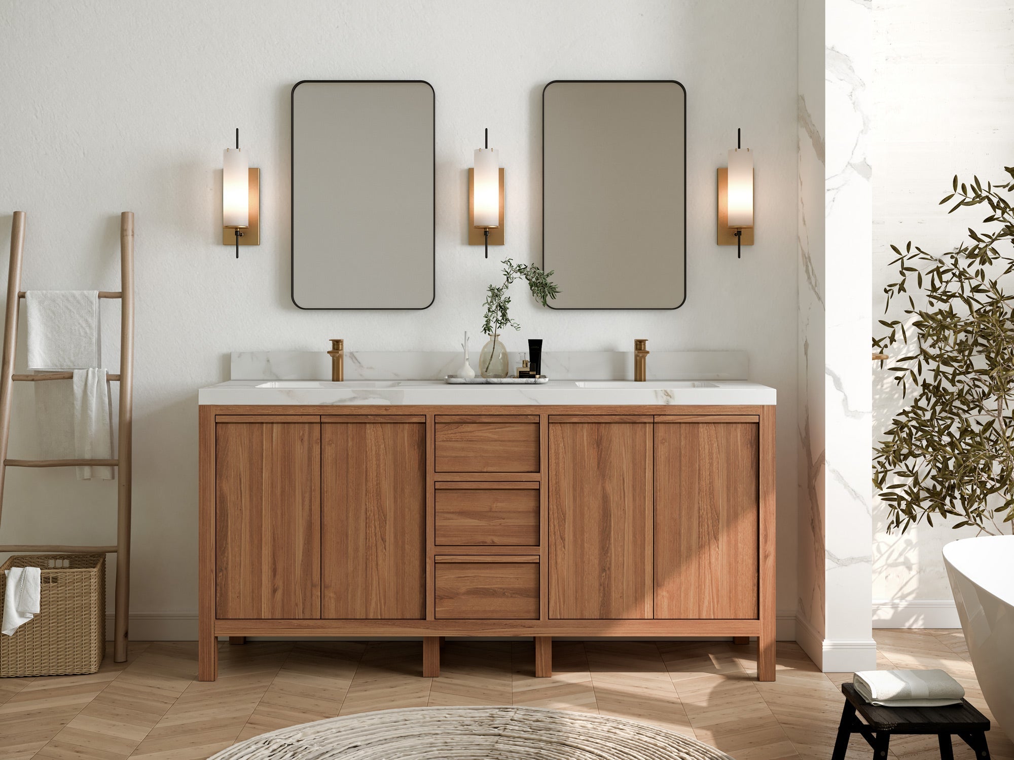 Elizabeth Teak Wood 72 in. W x 22 in. D Double Sink Bathroom Vanity - Willow Bath and Vanity