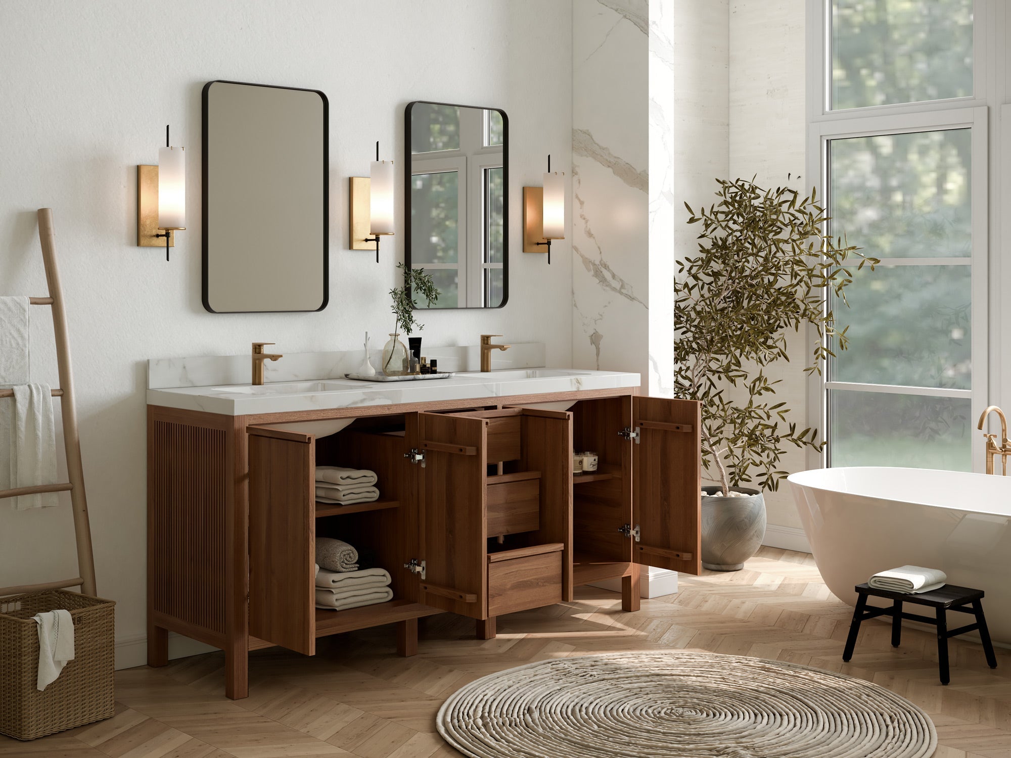 Elizabeth Teak Wood 72 in. W x 22 in. D Double Sink Bathroom Vanity - Willow Bath and Vanity