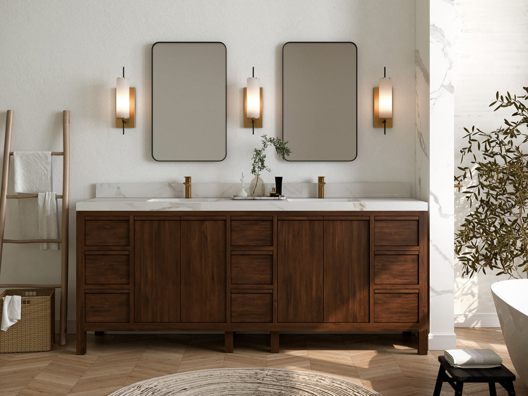 Elizabeth Teak Wood 84 in. W x 22 in. D Double Sink Bathroom Vanity - Willow Bath and Vanity
