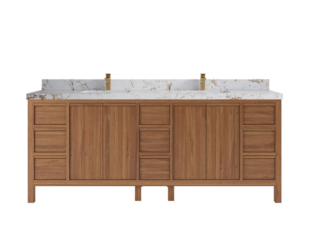 Elizabeth Teak Wood 84 in. W x 22 in. D Double Sink Bathroom Vanity - Willow Bath and Vanity