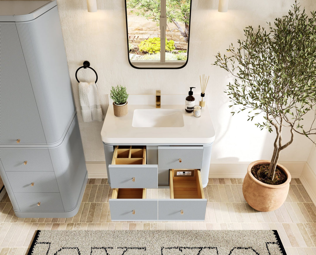 Hampton Floating 36 in. W x 22 in. D Center Sink Bathroom Vanity - Willow Bath and Vanity