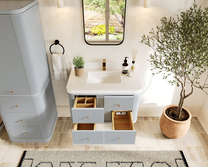 Hampton Floating 36 in. W x 22 in. D Center Sink Bathroom Vanity - photo 4