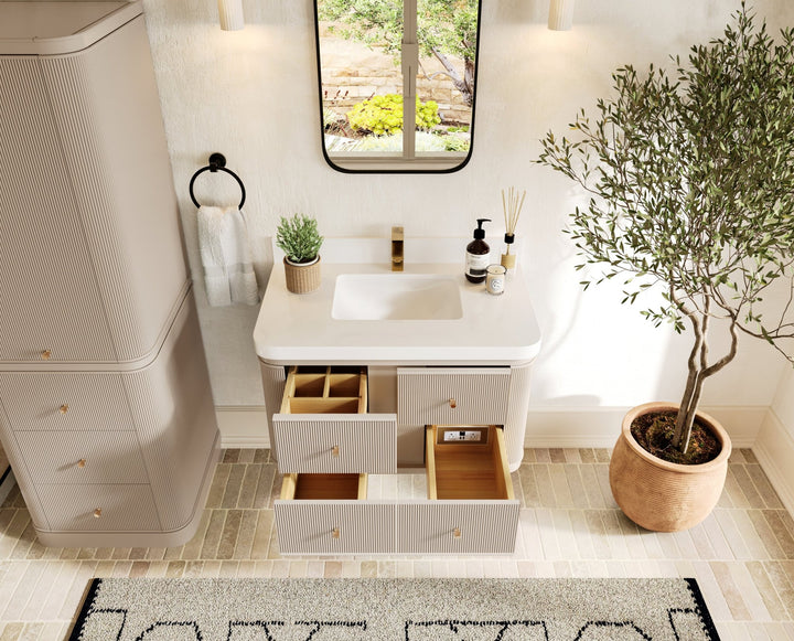 Hampton Floating 36 in. W x 22 in. D Center Sink Bathroom Vanity - photo 5
