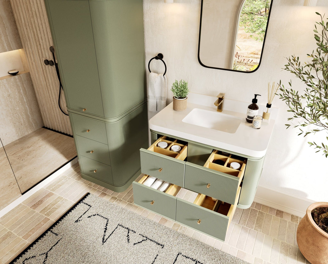 Hampton Floating 36 in. W x 22 in. D Center Sink Bathroom Vanity - Willow Bath and Vanity