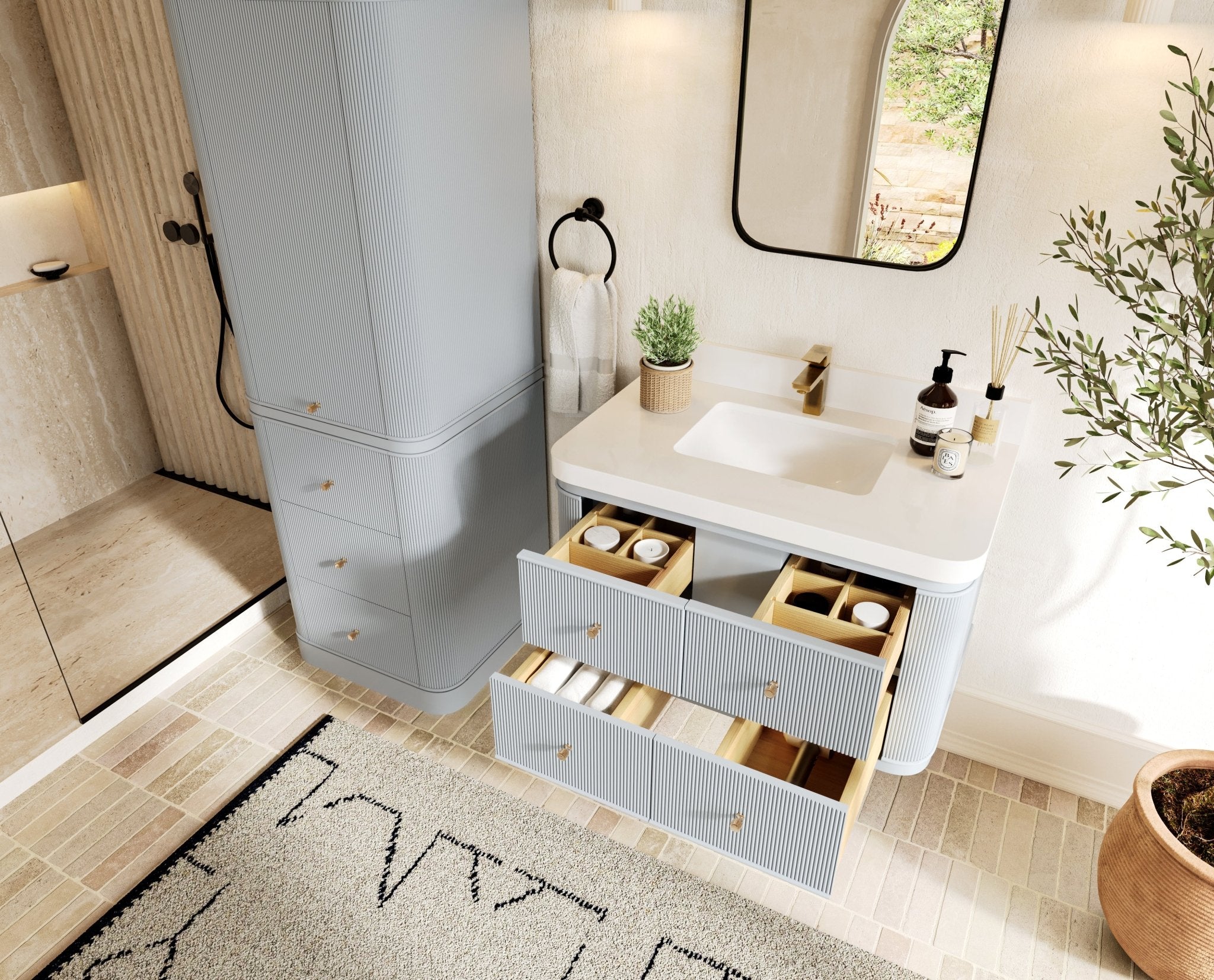 Hampton Floating 36 in. W x 22 in. D Center Sink Bathroom Vanity - Willow Bath and Vanity