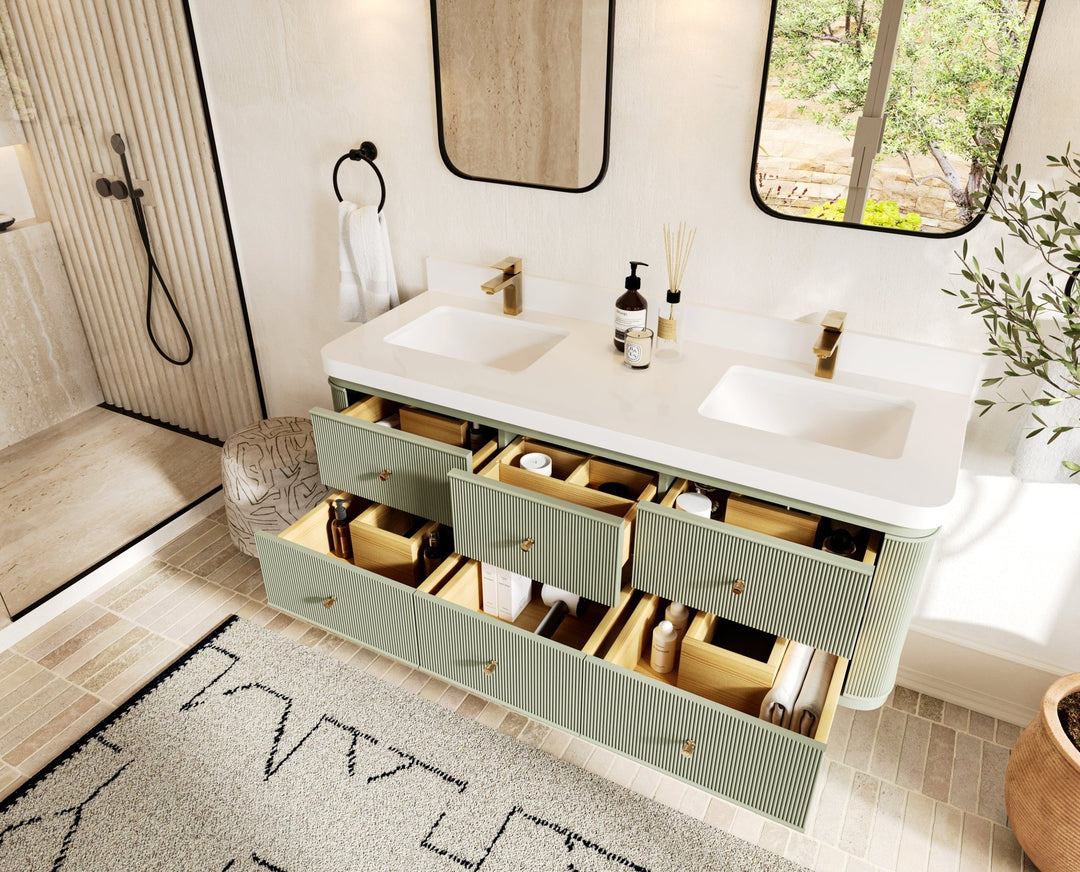 Hampton Floating 60 in. W x 22 in. D Double Sink Bathroom Vanity - Willow Bath and Vanity