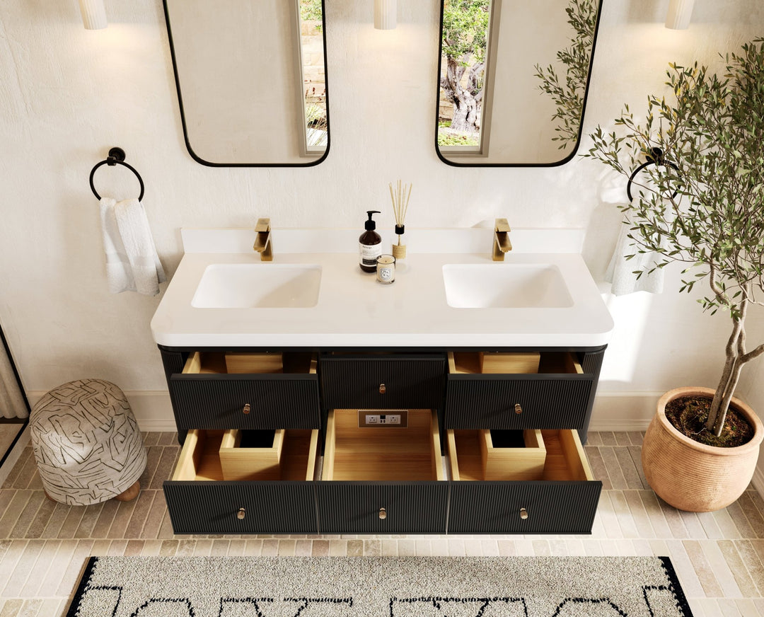 Hampton Floating 60 in. W x 22 in. D Double Sink Bathroom Vanity - Willow Bath and Vanity