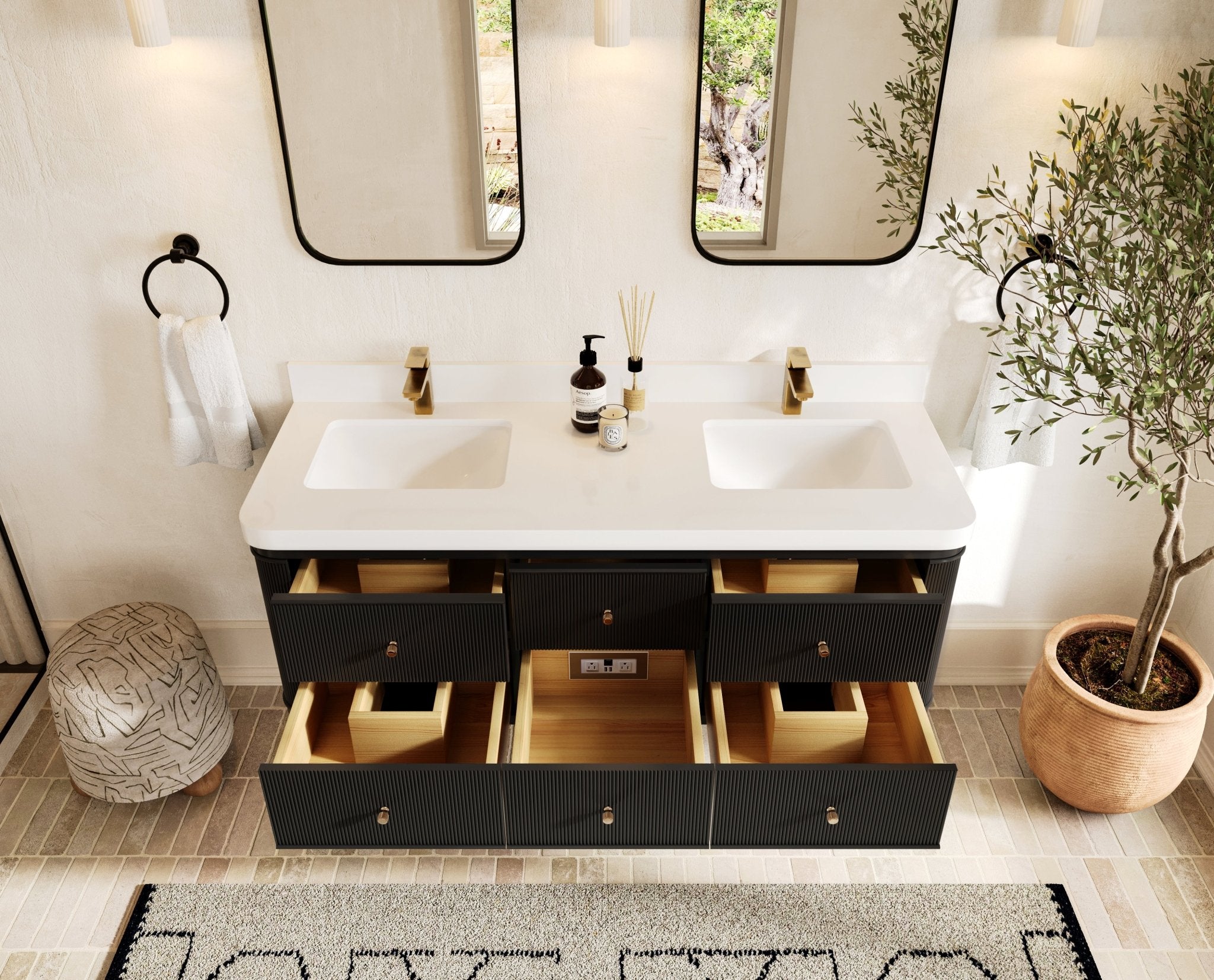 Hampton Floating 60 in. W x 22 in. D Double Sink Bathroom Vanity - Willow Bath and Vanity