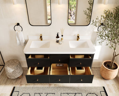Hampton Floating 60 in. W x 22 in. D Double Sink Bathroom Vanity - Willow Bath and Vanity