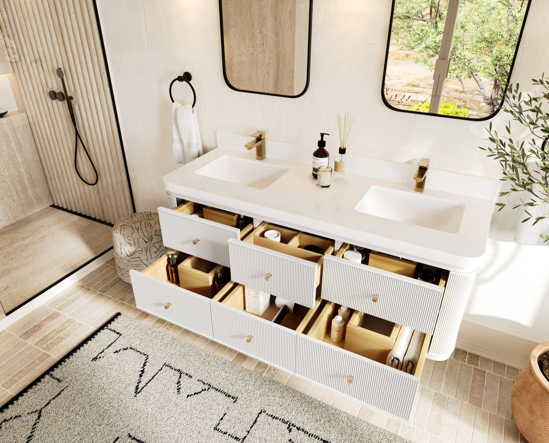 Hampton Floating 60 in. W x 22 in. D Double Sink Bathroom Vanity - Willow Bath and Vanity