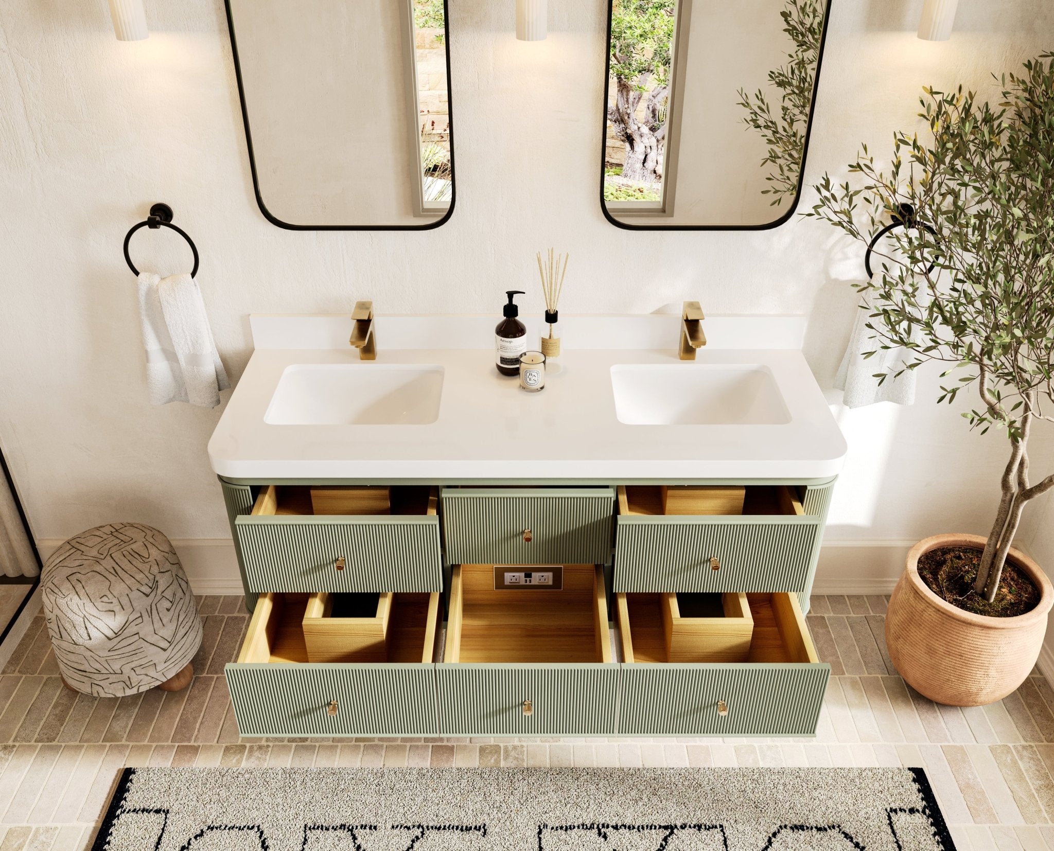 Hampton Floating 60 in. W x 22 in. D Double Sink Bathroom Vanity - Willow Bath and Vanity