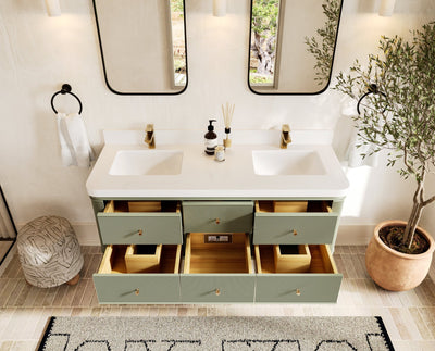 Hampton Floating 60 in. W x 22 in. D Double Sink Bathroom Vanity - Willow Bath and Vanity