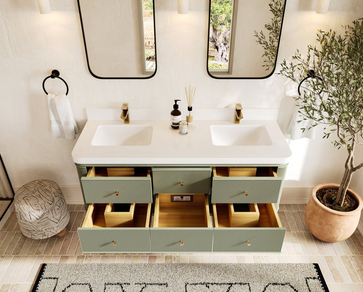 Hampton Floating 60 in. W x 22 in. D Double Sink Bathroom Vanity - photo 1