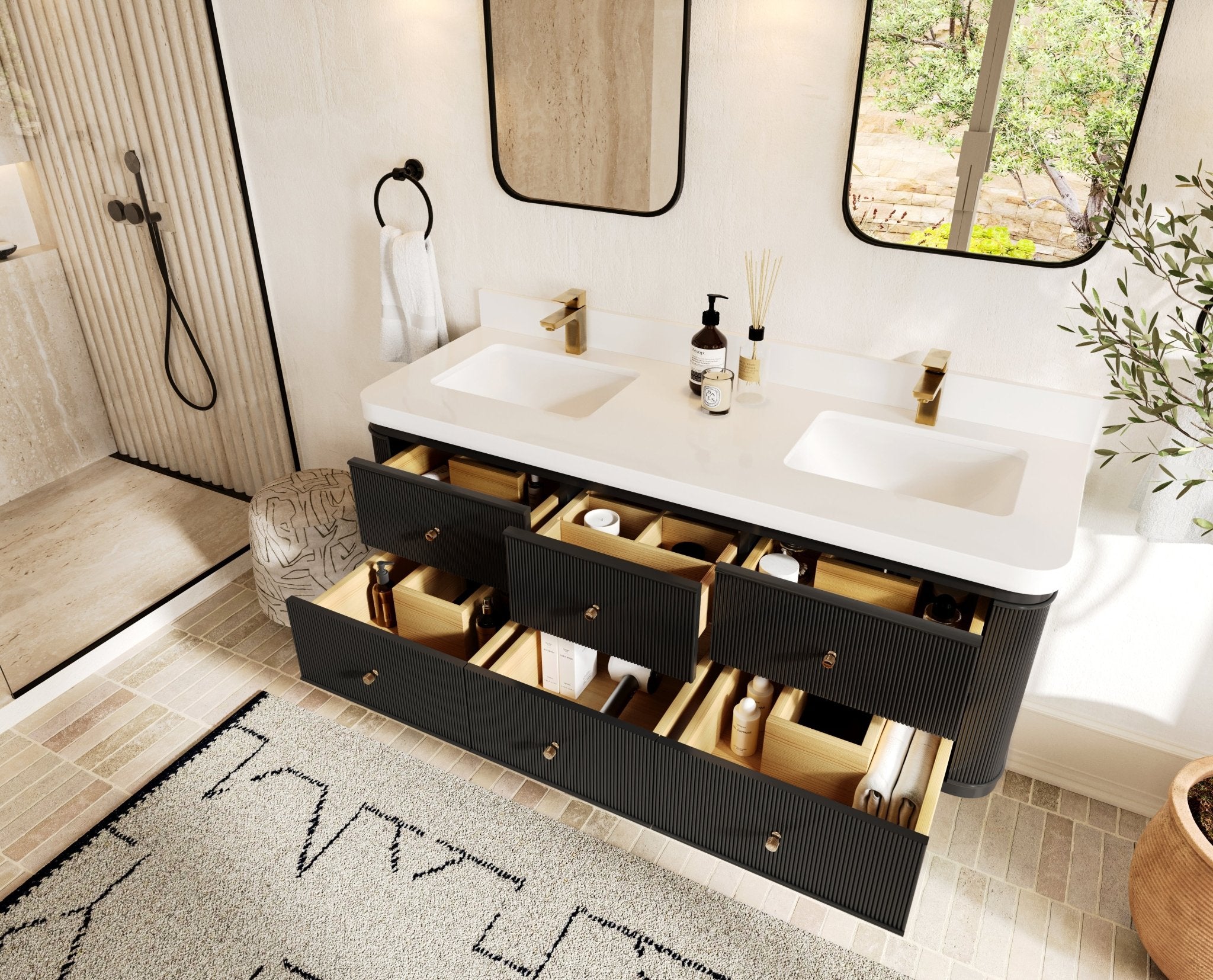 Hampton Floating 60 in. W x 22 in. D Double Sink Bathroom Vanity - Willow Bath and Vanity
