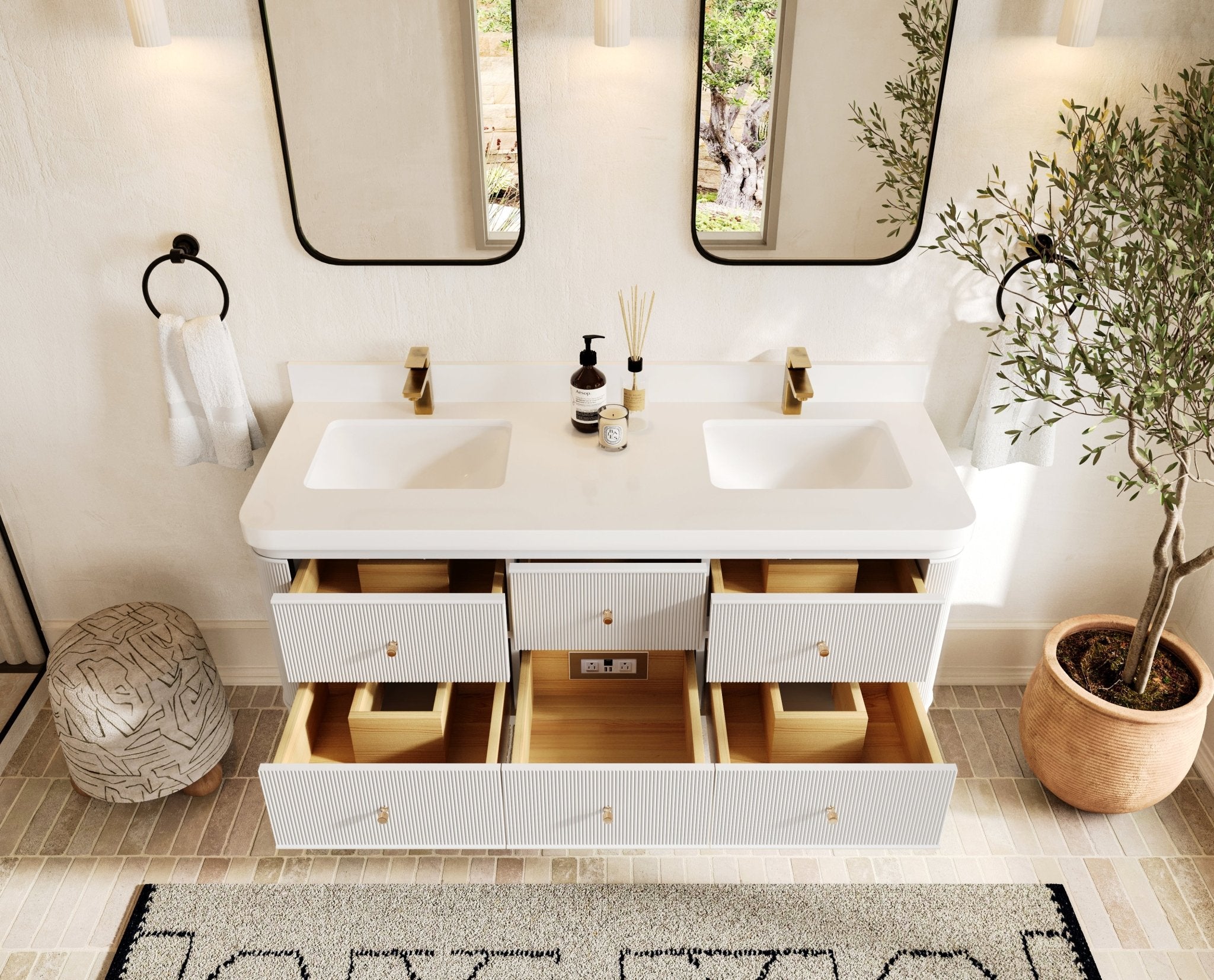 Hampton Floating 60 in. W x 22 in. D Double Sink Bathroom Vanity - Willow Bath and Vanity