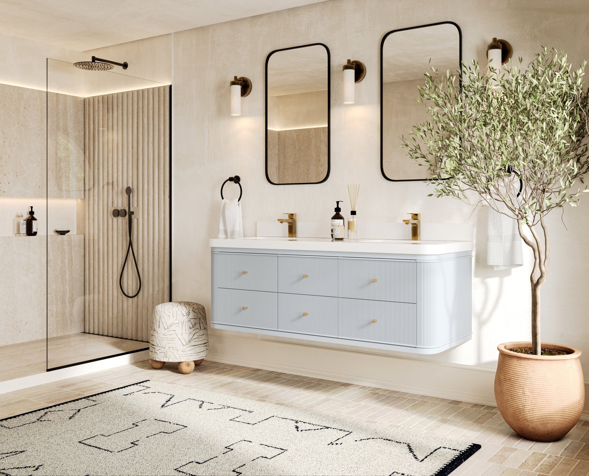Hampton Floating 60 in. W x 22 in. D Double Sink Bathroom Vanity - Willow Bath and Vanity
