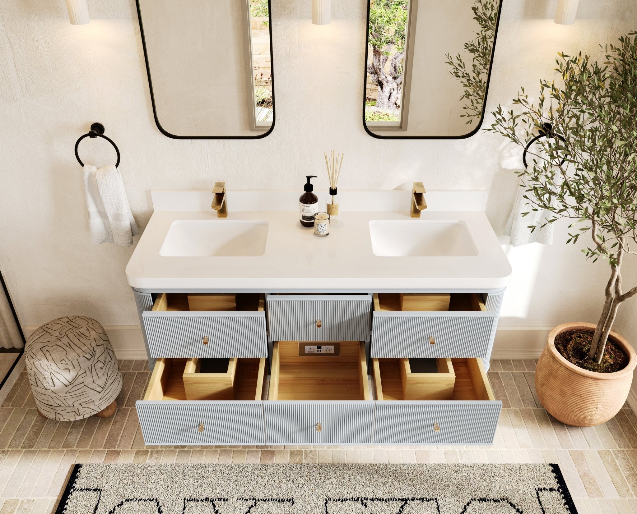 Hampton Floating 60 in. W x 22 in. D Double Sink Bathroom Vanity - Willow Bath and Vanity