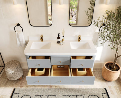 Hampton Floating 60 in. W x 22 in. D Double Sink Bathroom Vanity - Willow Bath and Vanity