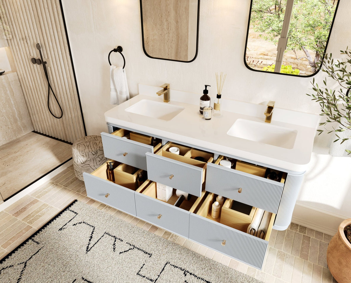 Hampton Floating 60 in. W x 22 in. D Double Sink Bathroom Vanity - Willow Bath and Vanity