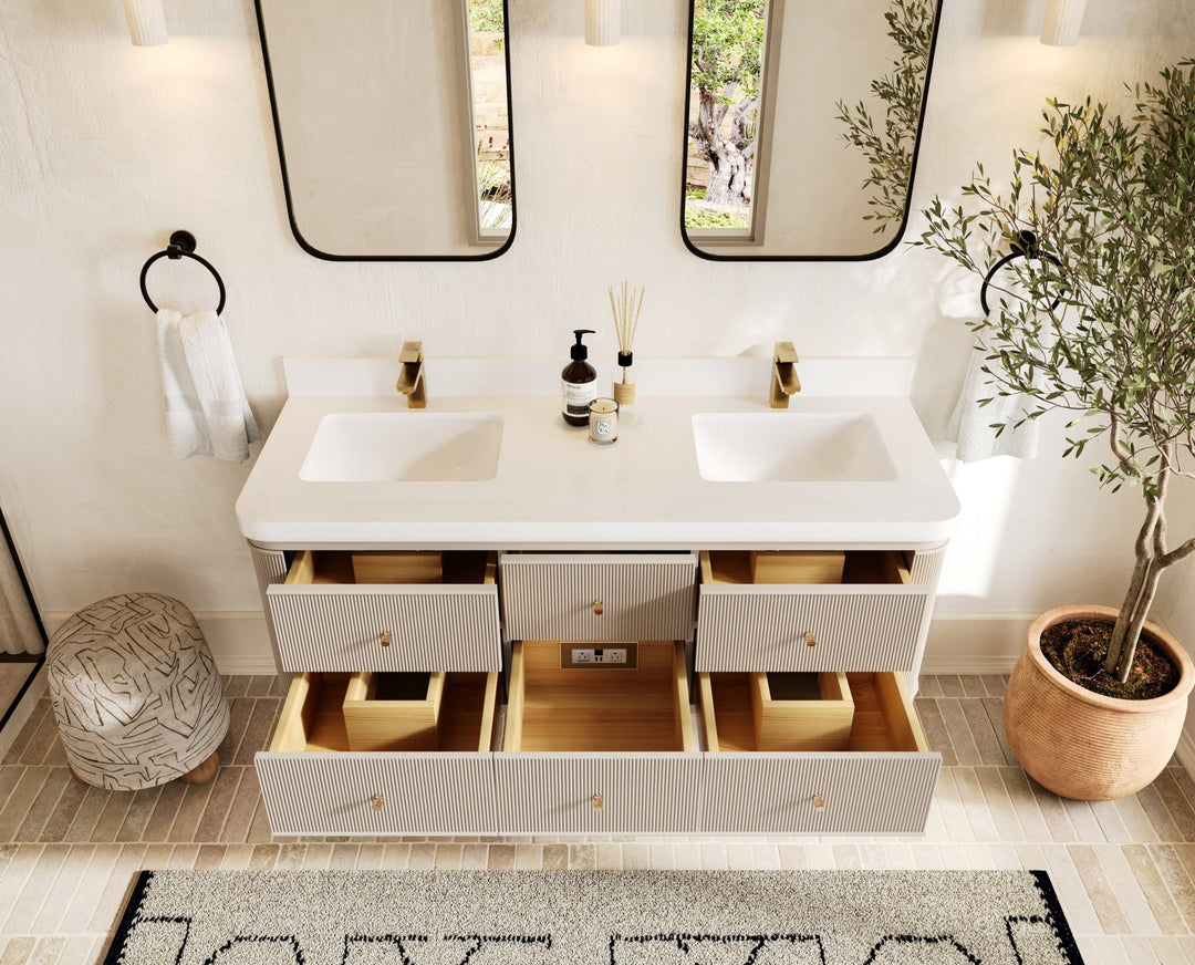 Hampton Floating 60 in. W x 22 in. D Double Sink Bathroom Vanity - Willow Bath and Vanity