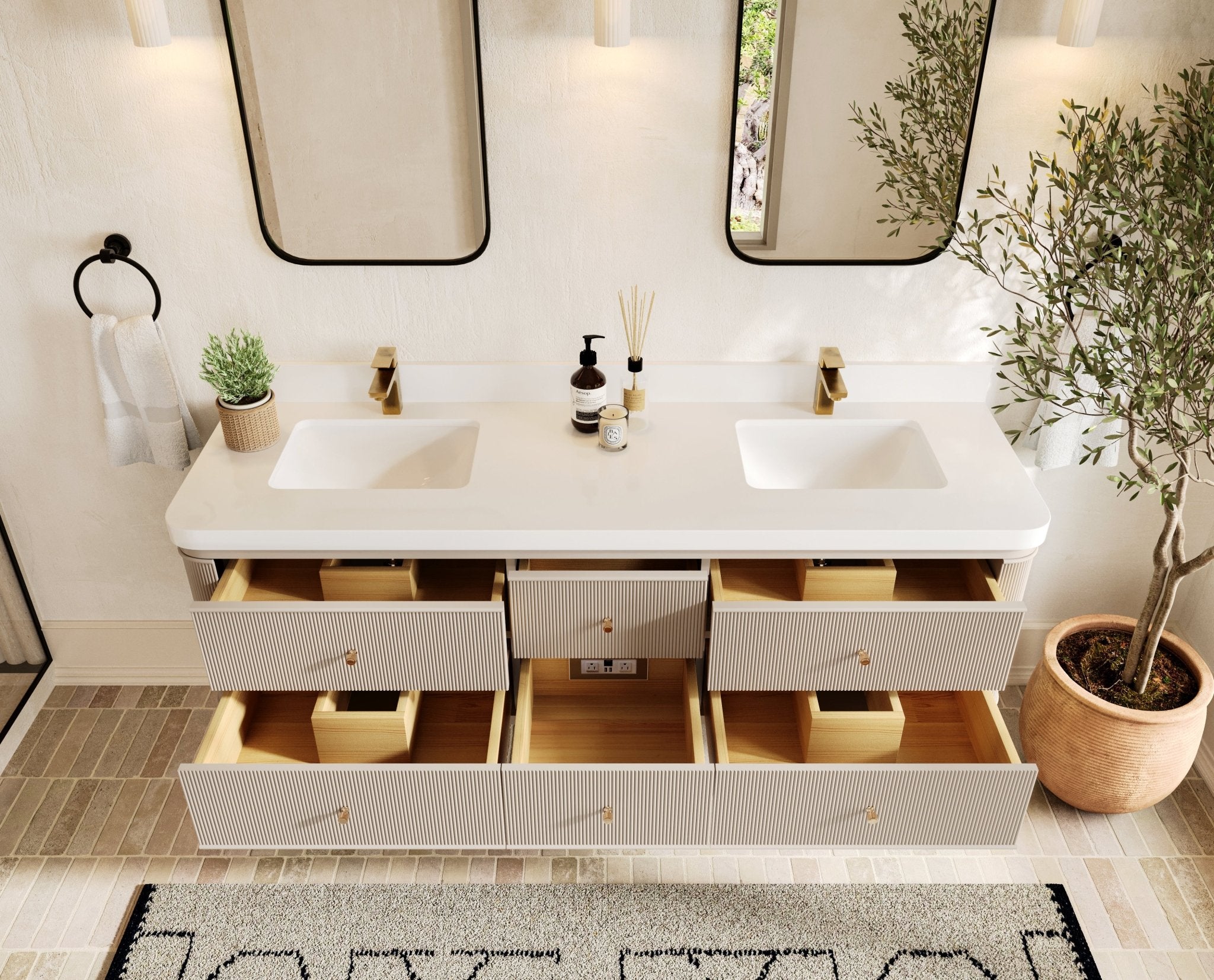 Hampton Floating 72 in. W x 22 in. D Double Sink Bathroom Vanity - Willow Bath and Vanity