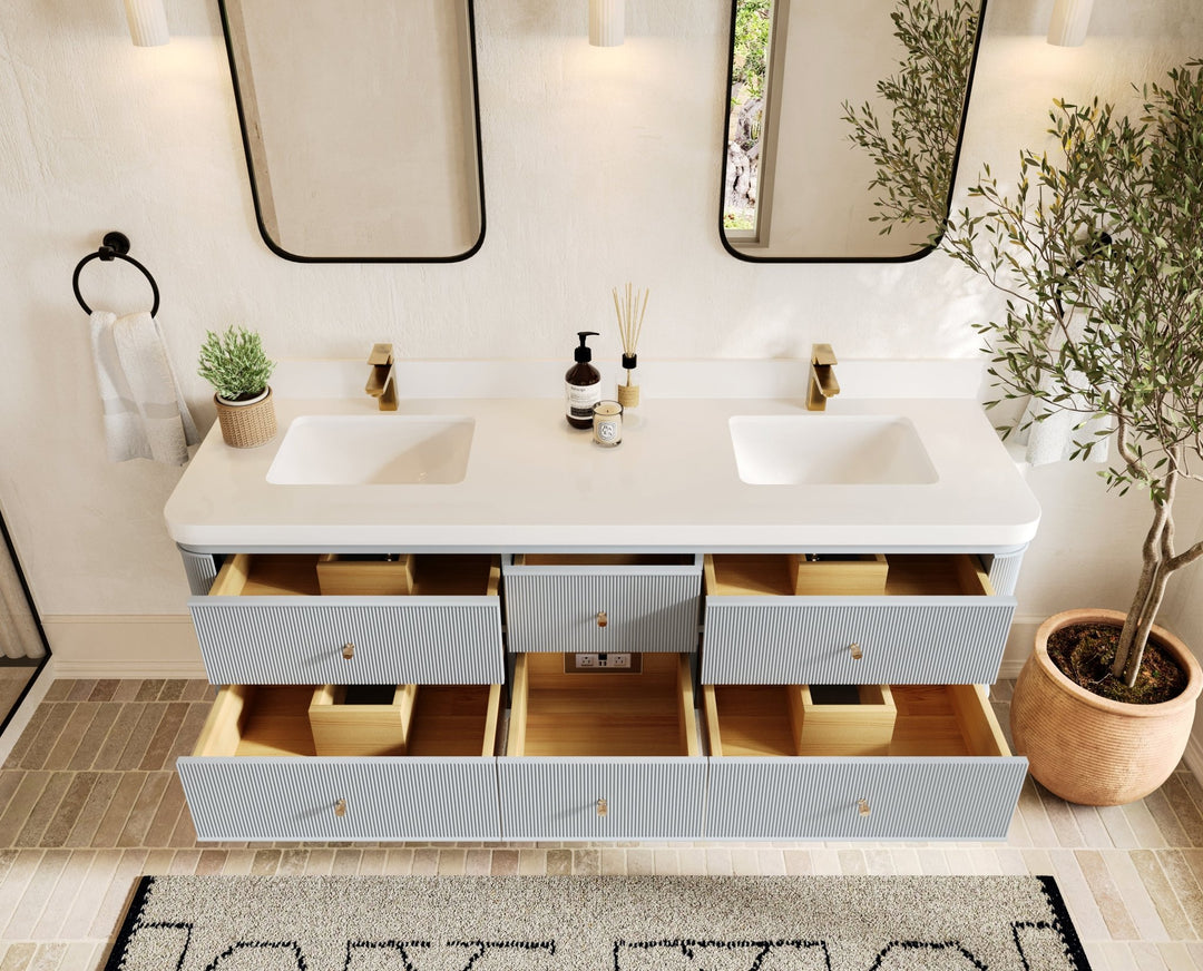 Hampton Floating 72 in. W x 22 in. D Double Sink Bathroom Vanity - Willow Bath and Vanity