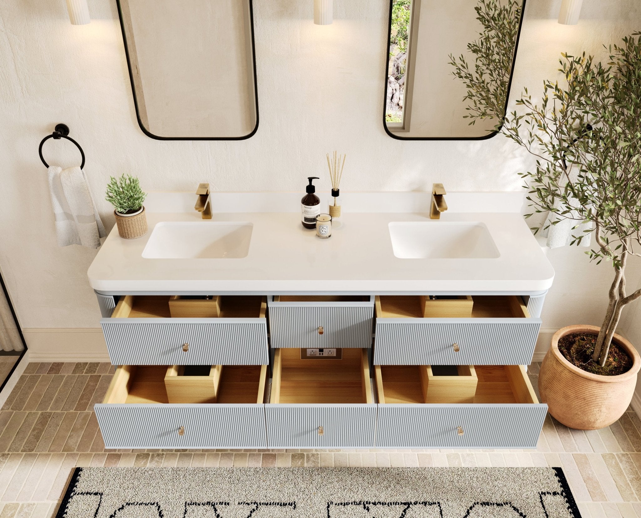 Hampton Floating 72 in. W x 22 in. D Double Sink Bathroom Vanity - Willow Bath and Vanity