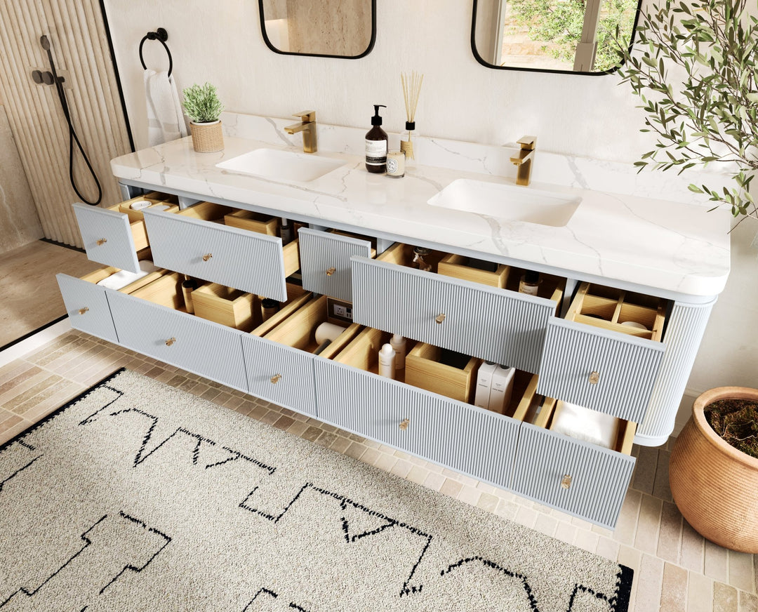 Hampton Floating 84 in. W x 22 in. D Double Sink Bathroom Vanity - Willow Bath and Vanity