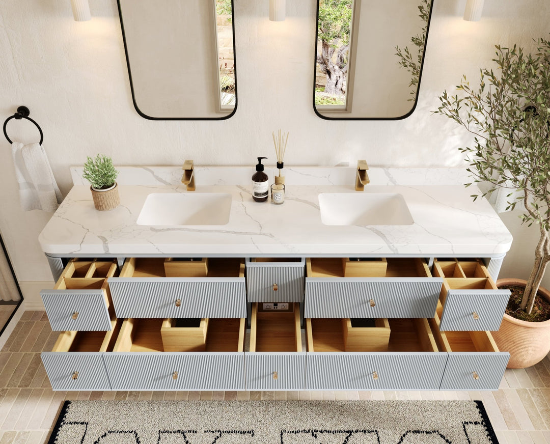Hampton Floating 84 in. W x 22 in. D Double Sink Bathroom Vanity - Willow Bath and Vanity