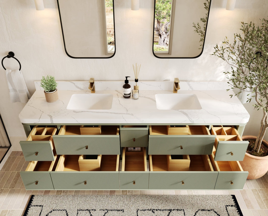 Hampton Floating 84 in. W x 22 in. D Double Sink Bathroom Vanity - Willow Bath and Vanity